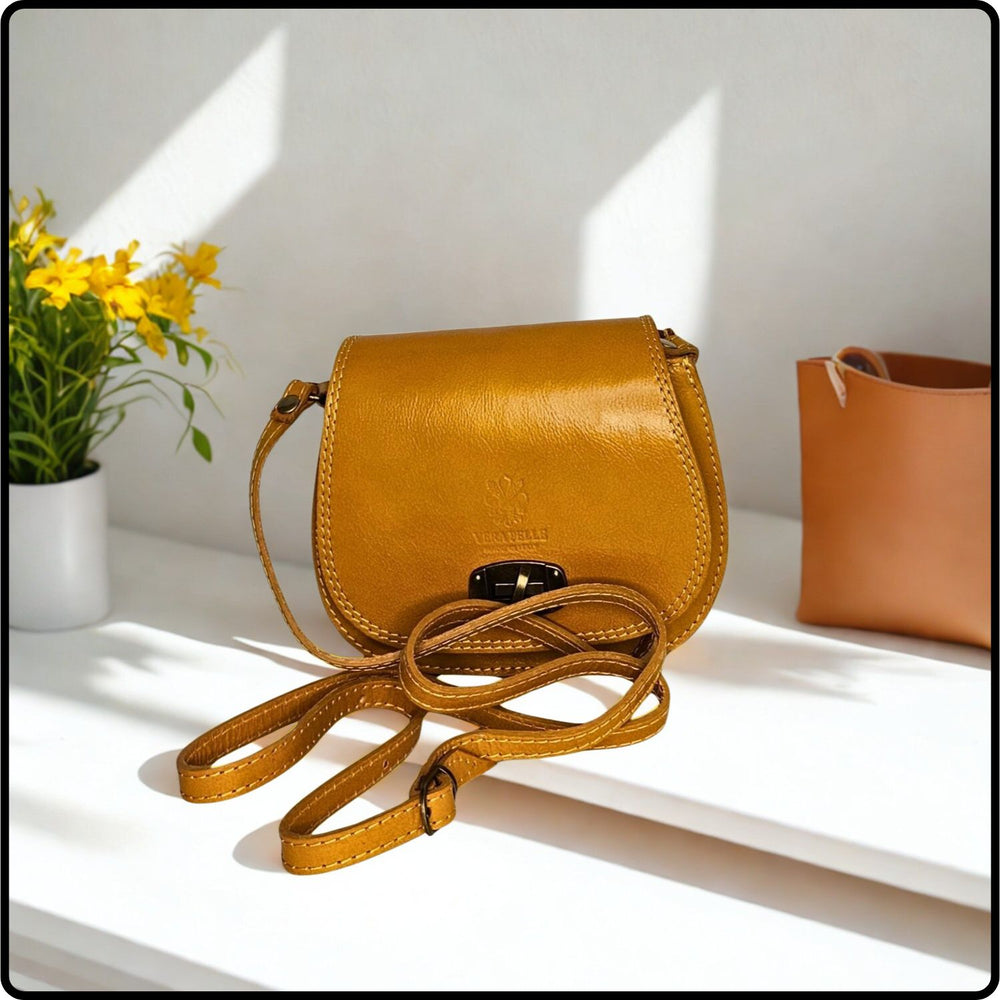 Small Leather Cross Body Satchel Bag - VP165-YELLOW