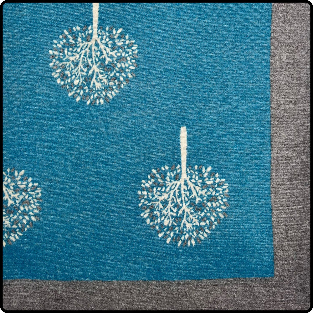 Tree of life print scarf on cashmere mix with tassels in teal-SCTT