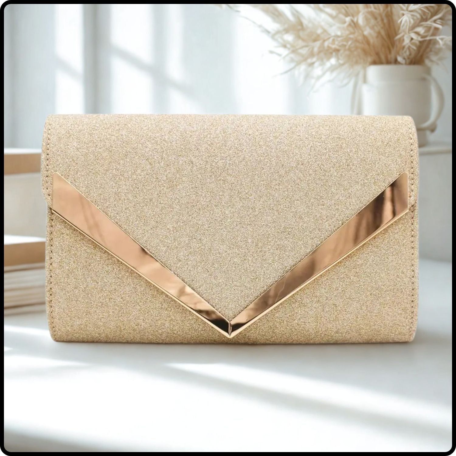 Glitter Envelope Evening Clutch Bag with Chain Strap-KG-GOLD
