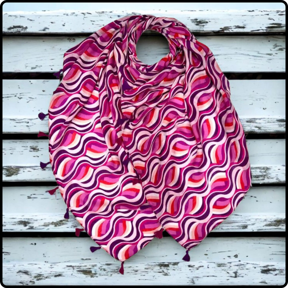 Retro Swirls Print Scarf in Pink-SCSH