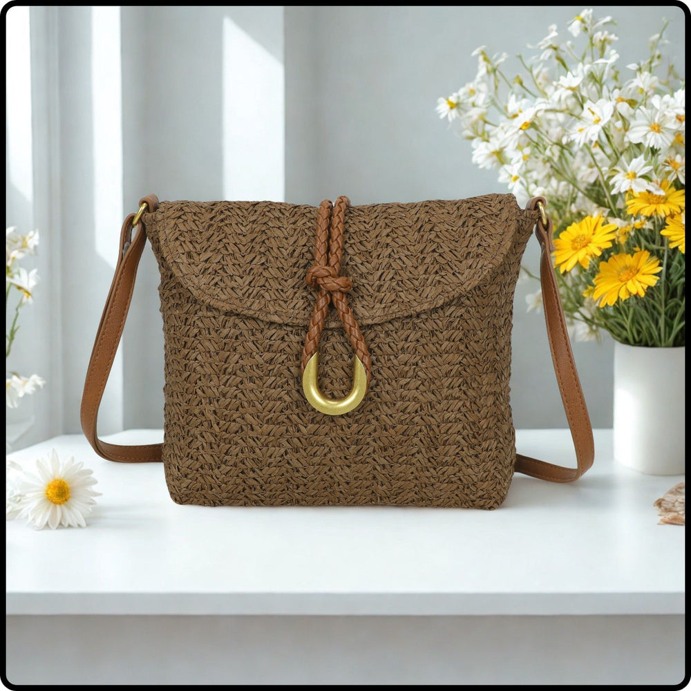 Straw Cross Body Bag -126-COFFEE