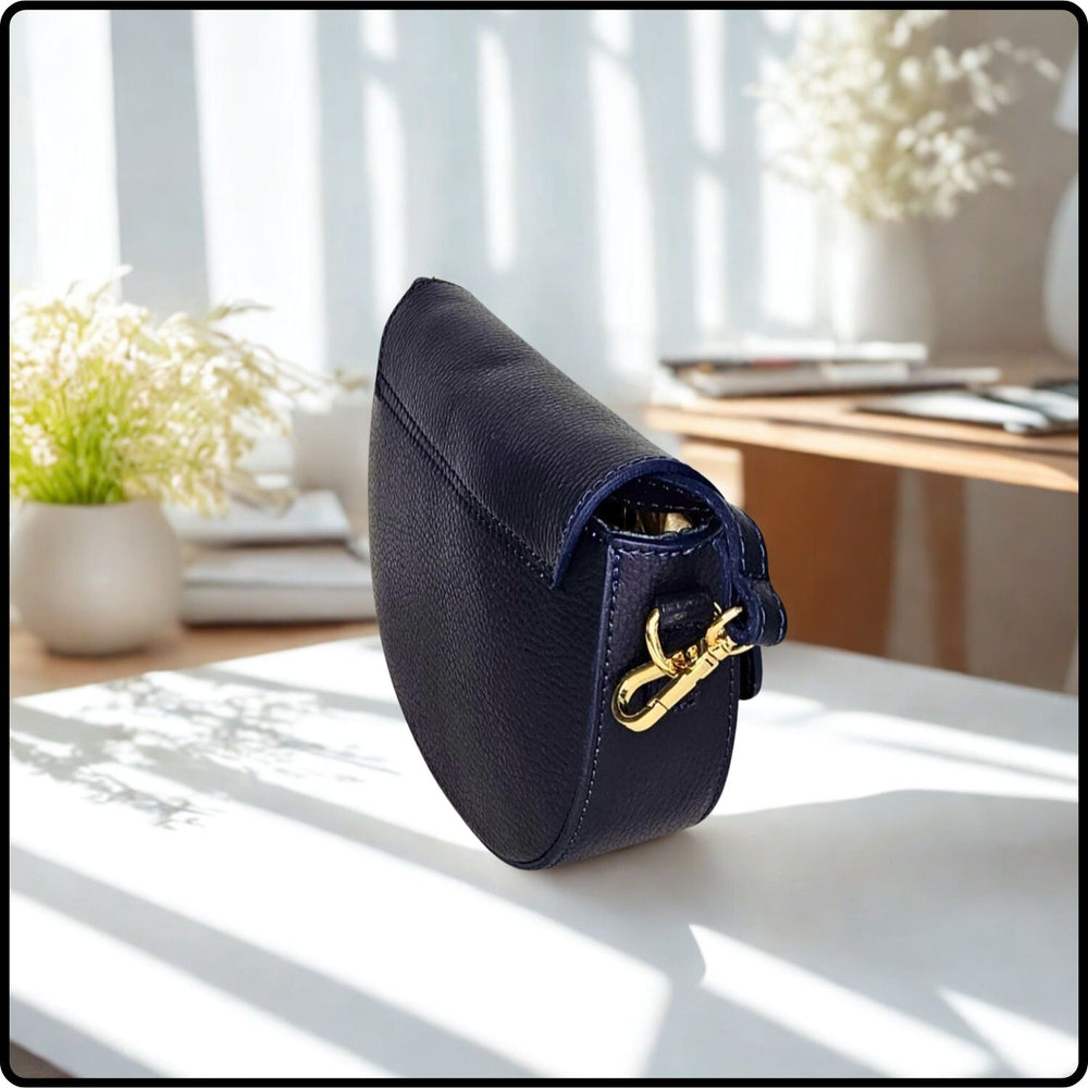 Half Moon Leather Cross Body Satchel Bag - PS583-NAVY