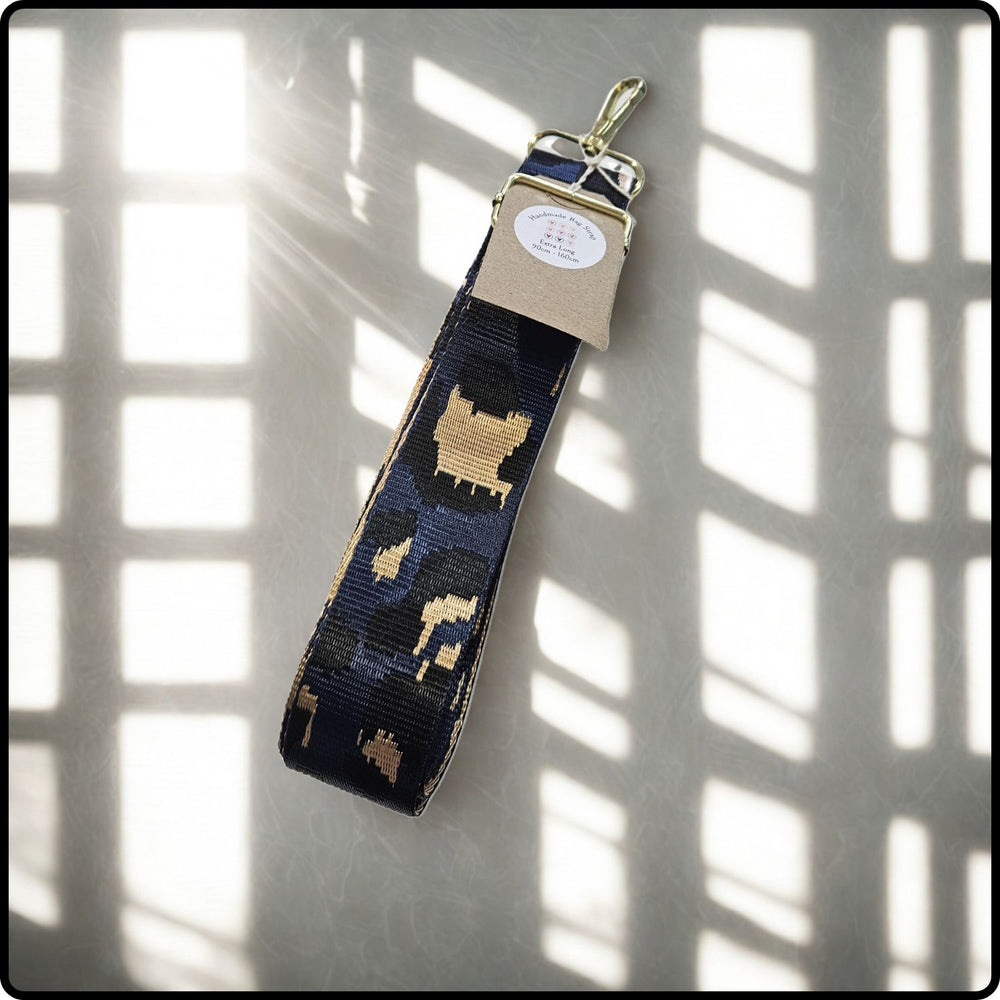 Handmade in Yorkshire Extra Long Bag Straps Leopard Print Navy-HMY-LPNB
