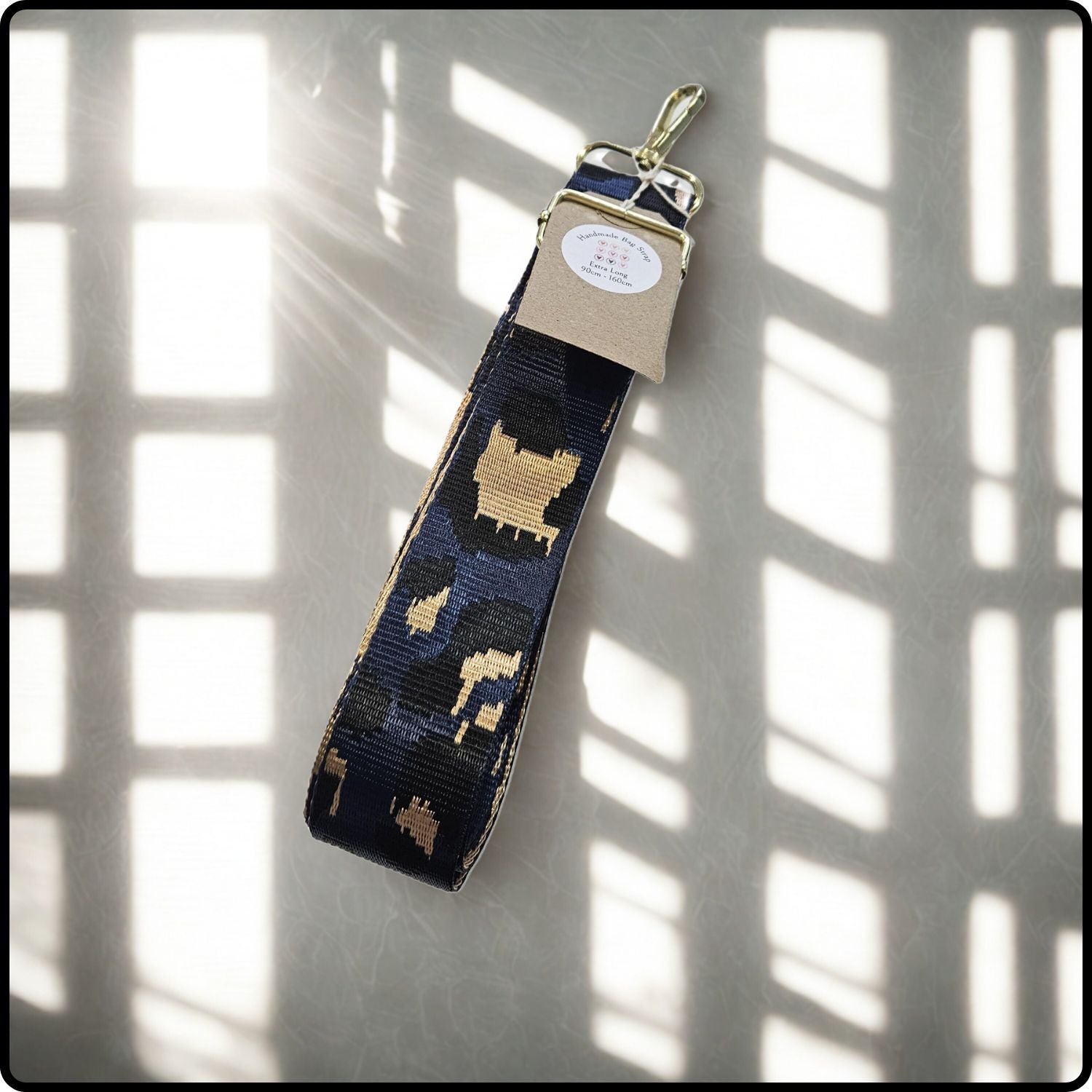 Handmade in Yorkshire Extra Long Bag Straps Leopard Print Navy-HMY-LPNB