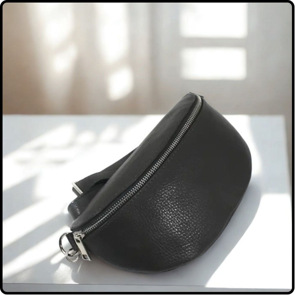 Leather Sling Bag/Bum Bag - VP105-BLACK