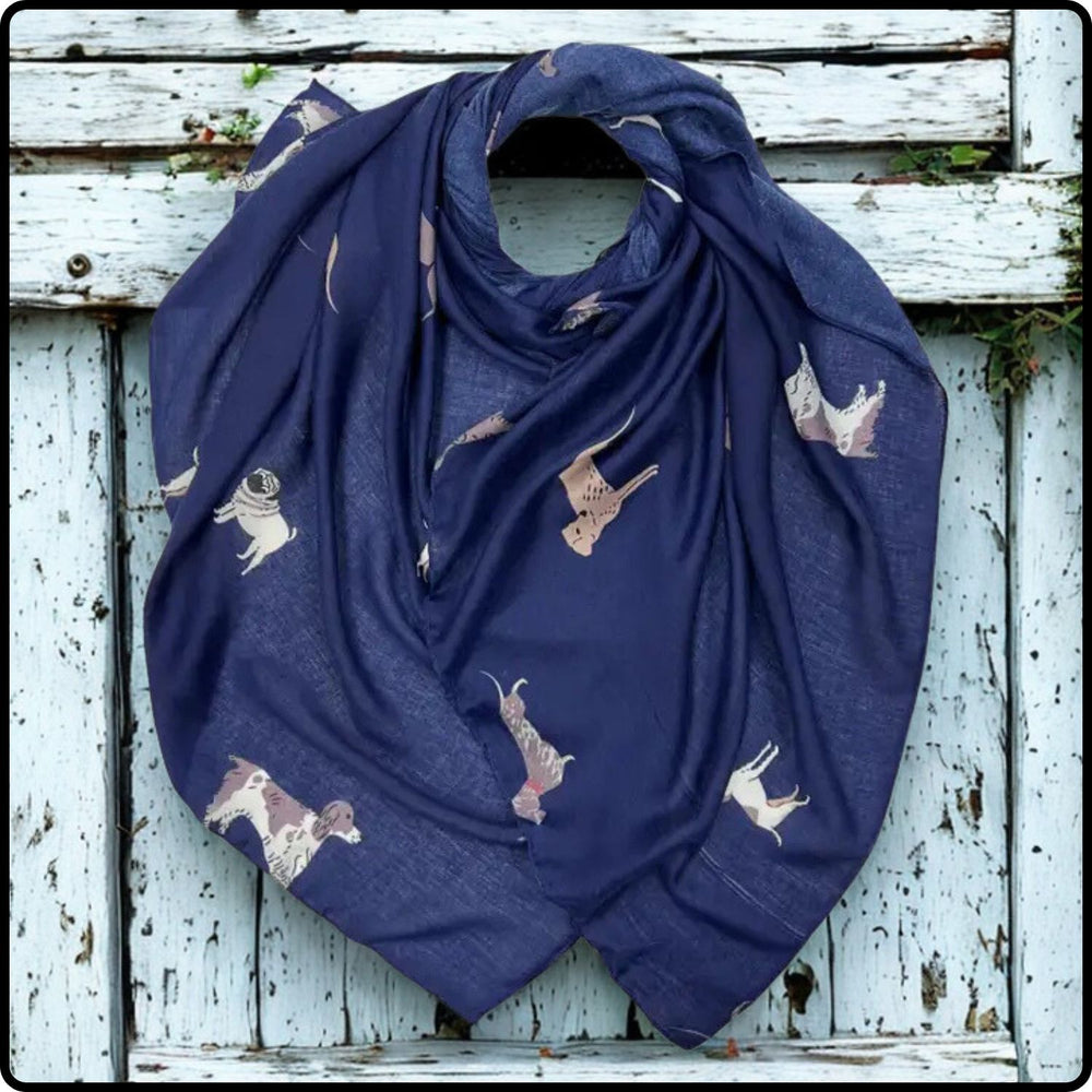 Dog Print Scarf Mixed Breeds in Navy-SCDN