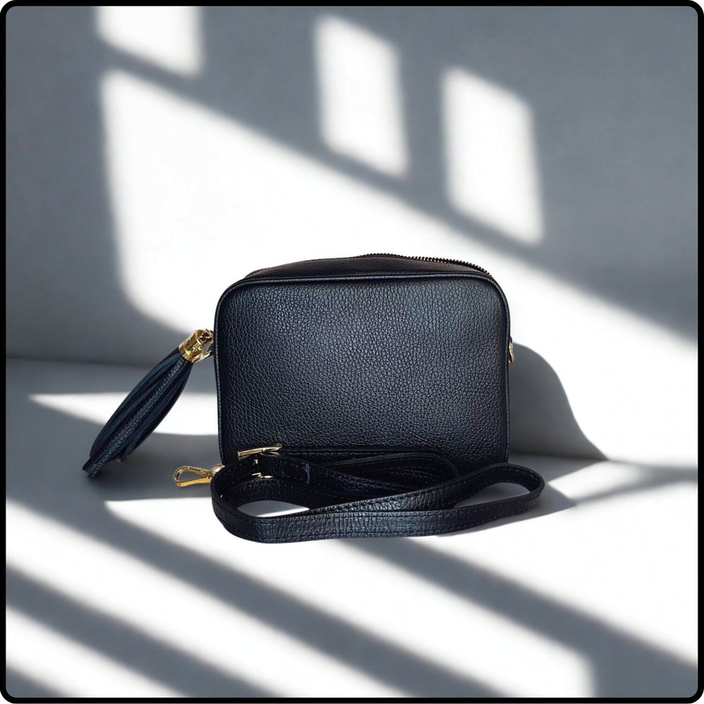 Leather Cross Body Bag Tassel- PS233-BLACK