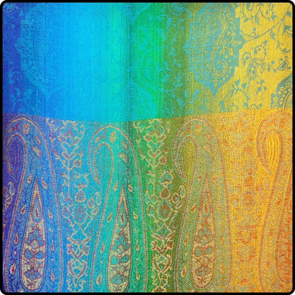 Rainbow Pashmina Paisley Print with Tassels in Turquoise-SPPT