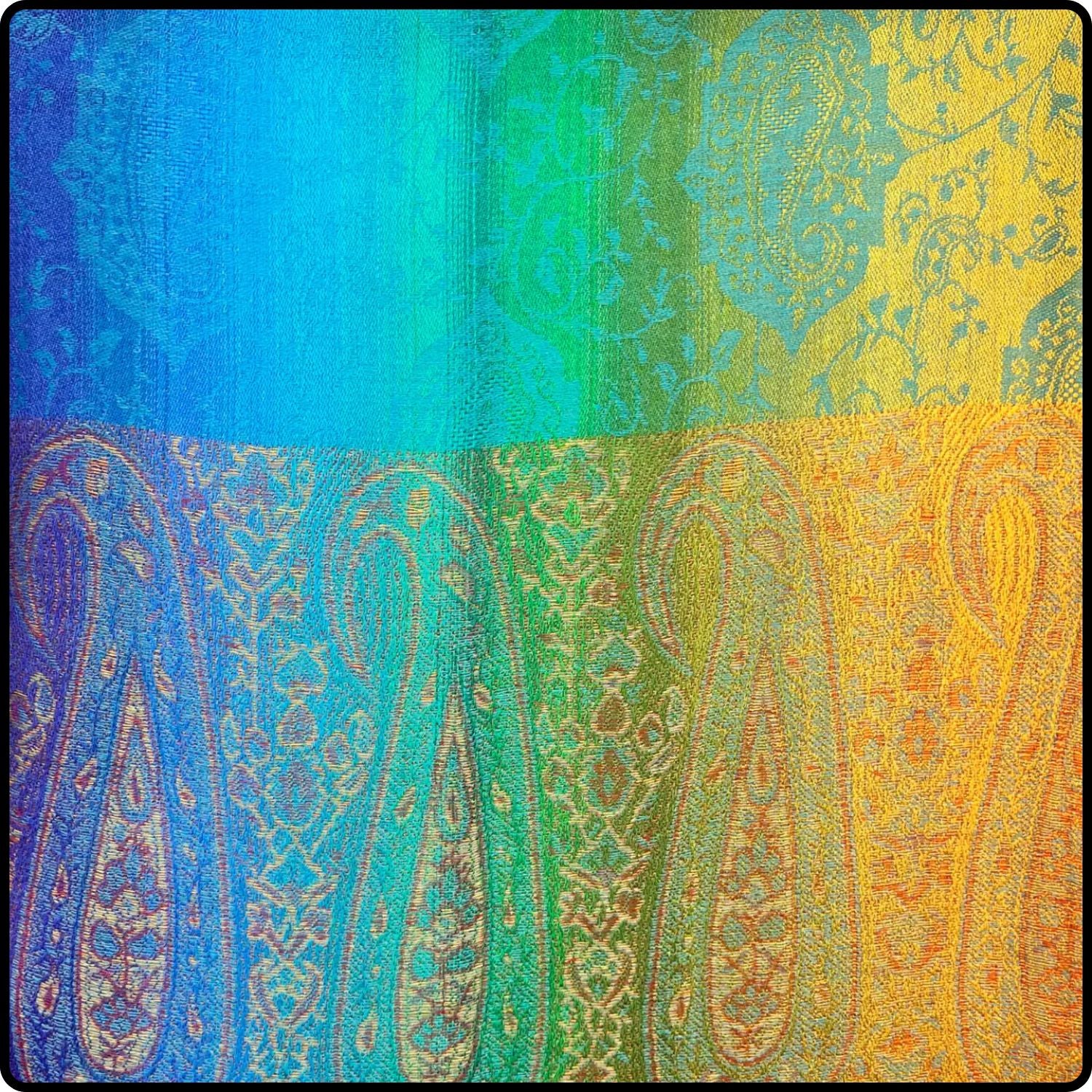 Rainbow Pashmina Paisley Print with Tassels in Turquoise-SPPT