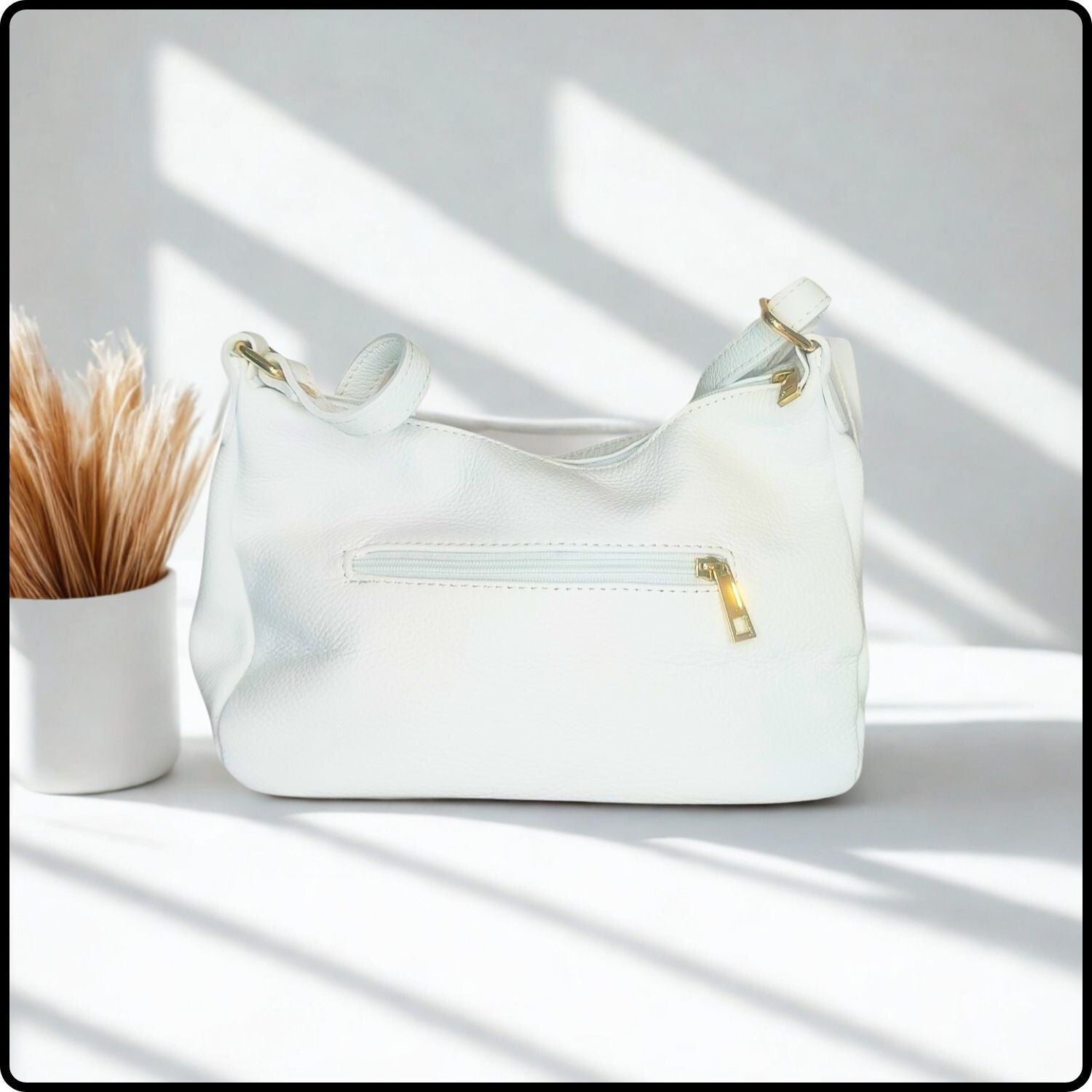 Leather Cross Body Bag Med - PM299-WHITE