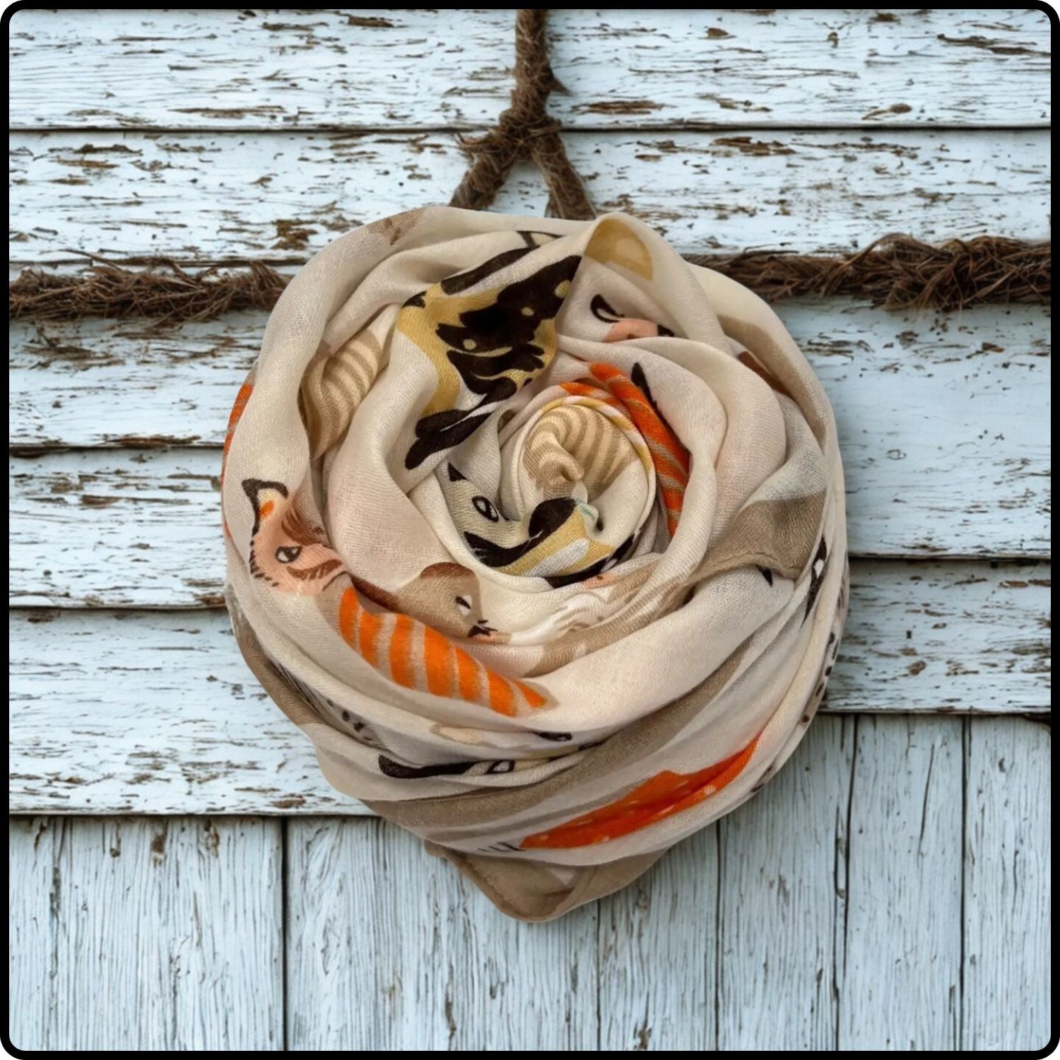 Cat with Costumes Print Scarf in Cream - SCPC