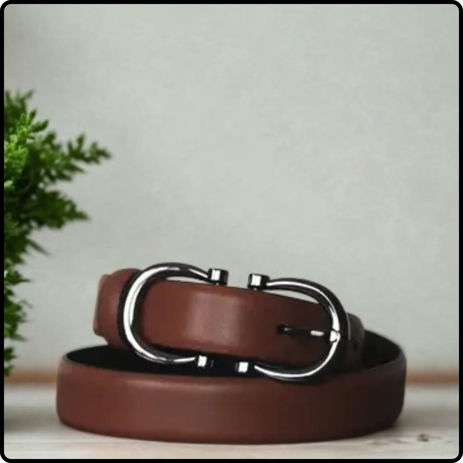 Feature Buckle Brown Leather Belt - FBB10