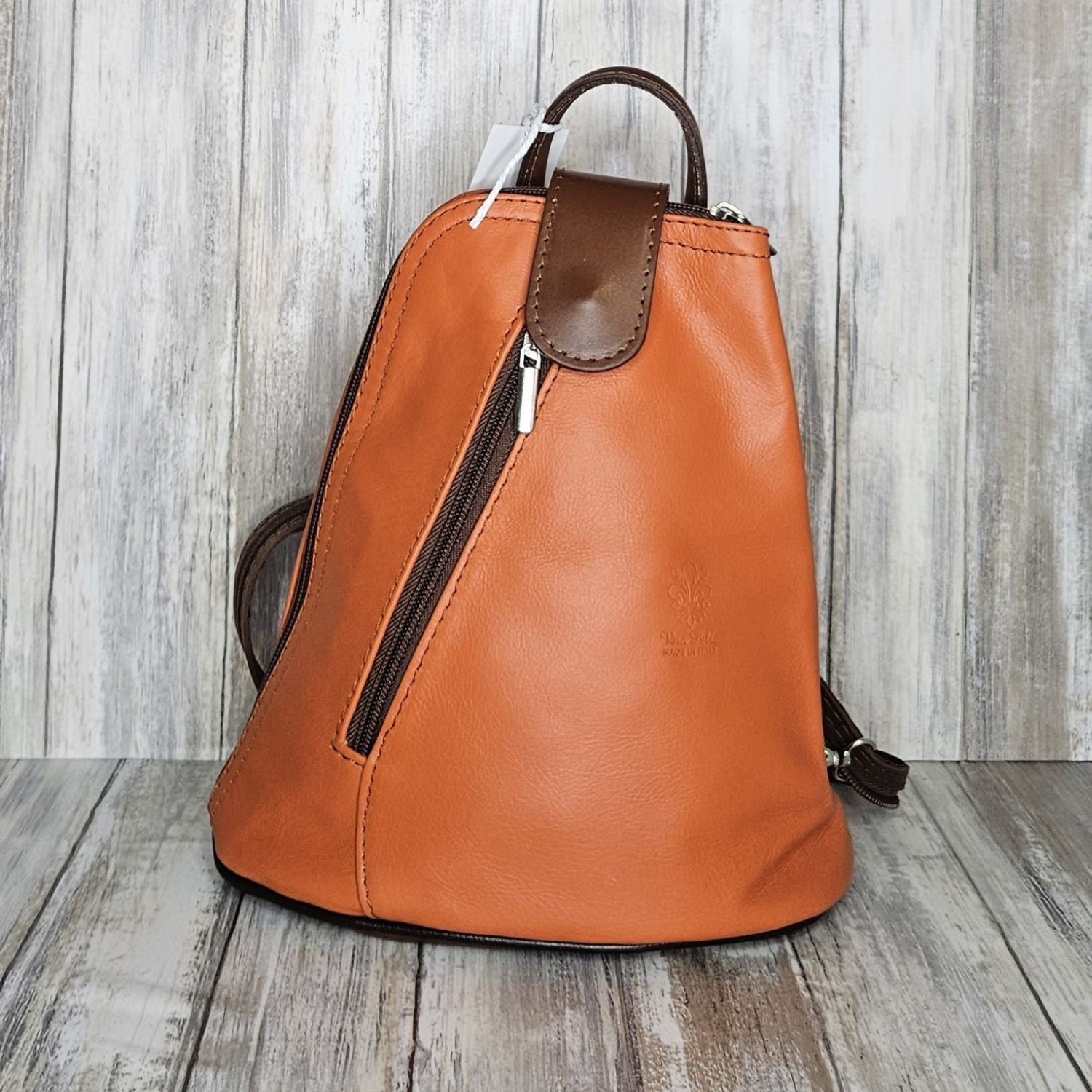 Small Soft Leather Backpack - VPB14-ORANGE/BROWN