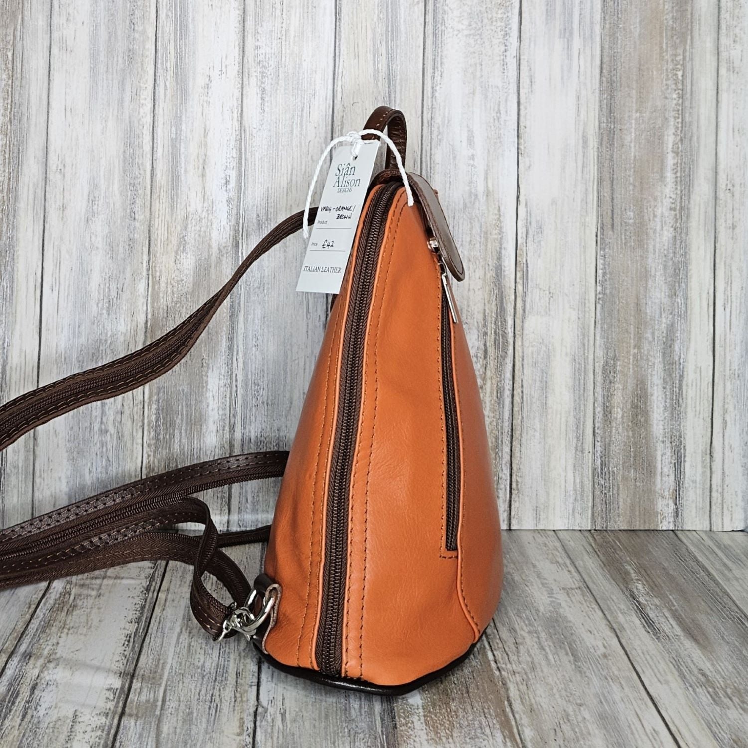 Small Soft Leather Backpack - VPB14-ORANGE/BROWN