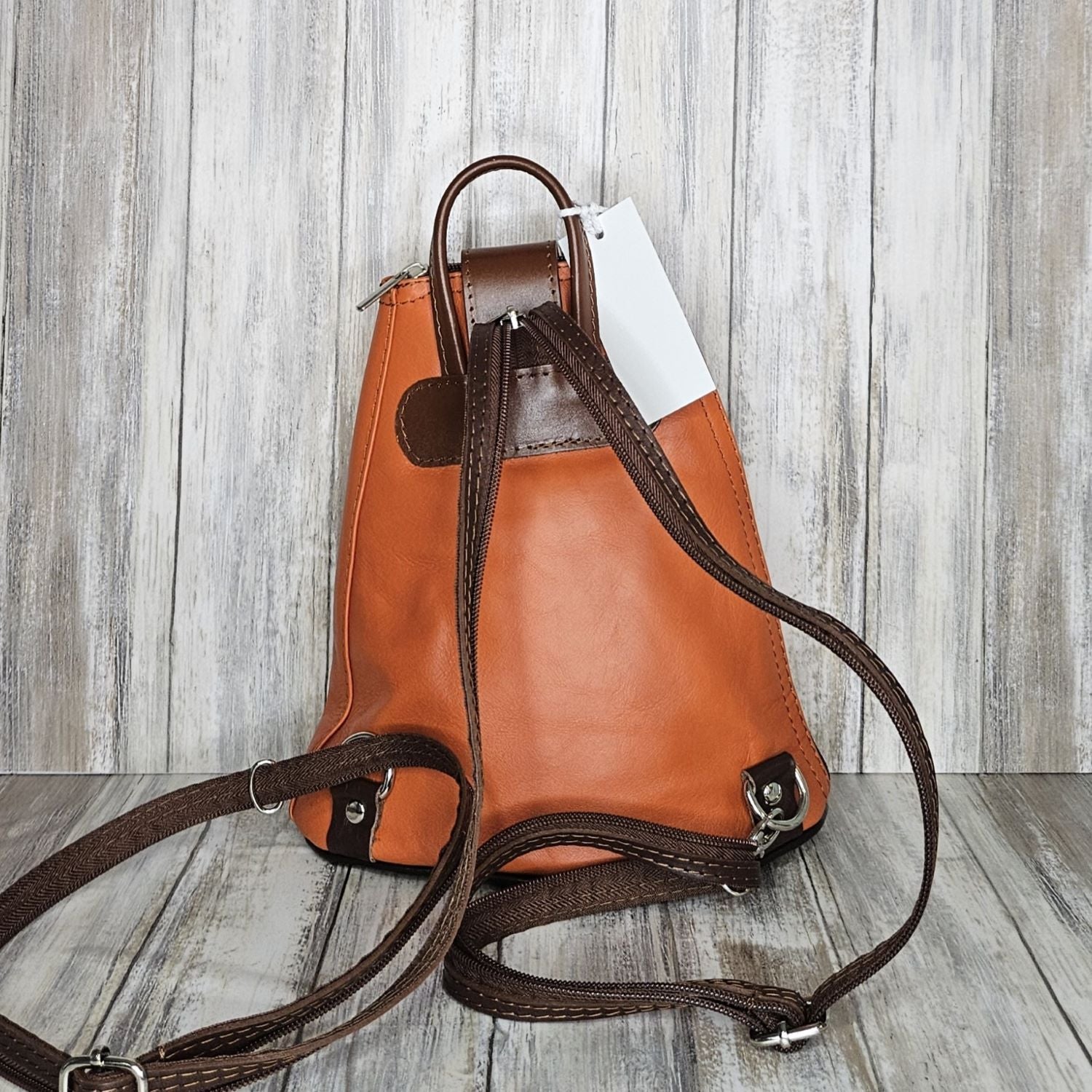 Small Soft Leather Backpack - VPB14-ORANGE/BROWN