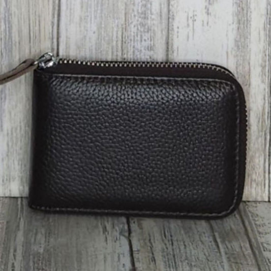 Single Zip Pebbled Leather Card Holder - KB93-COFFEE