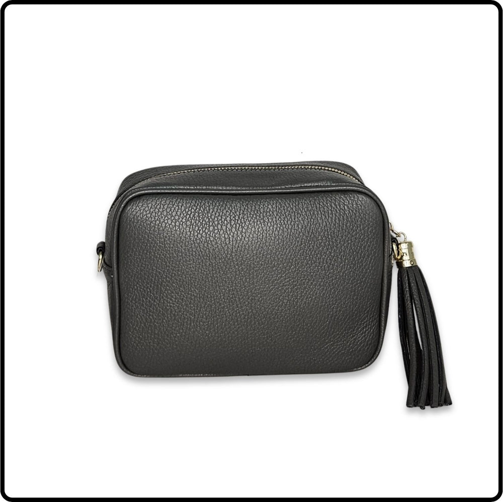 Leather Cross Body Bag Tassel- PS233-DARK GREY