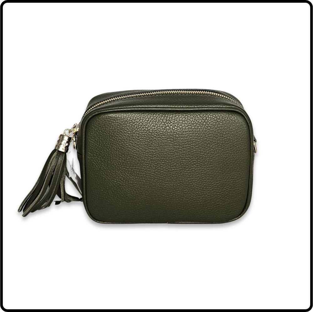 Leather Cross Body Bag Tassel- PS233-OLIVE GREEN