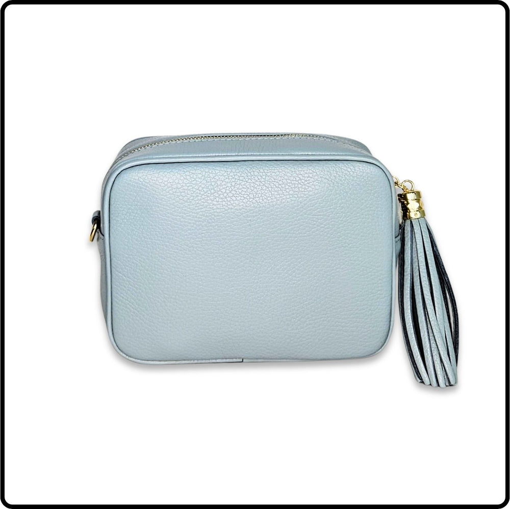 Leather Cross Body Bag Tassel- PS233-DUCK EGG BLUE