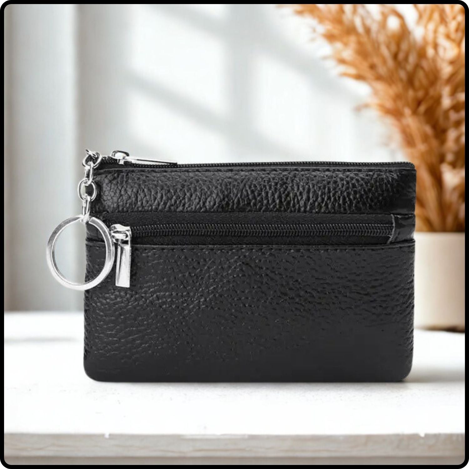 Leather Zipper Coin Purse (Longer Design) 2408-Black