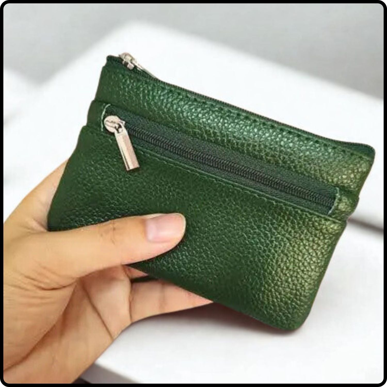 Leather Zipper Coin Purse (Longer Design) 2408-Green