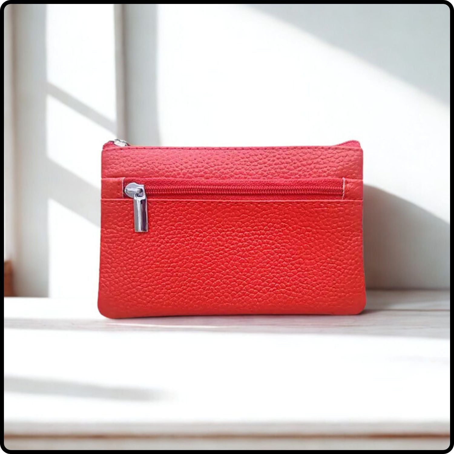 Leather Zipper Coin Purse (Longer Design) 2408-Red