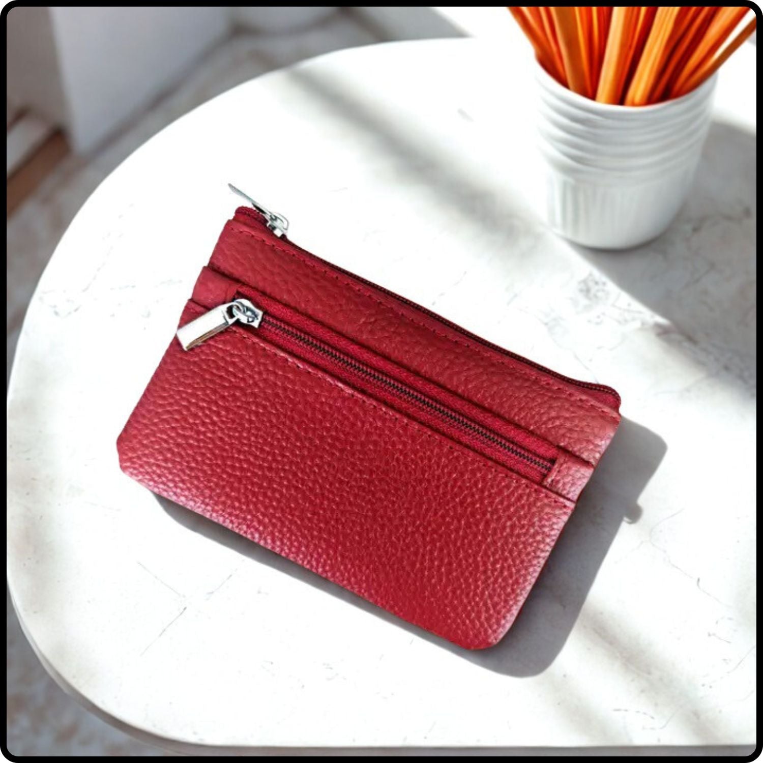 Leather Zipper Coin Purse (Longer Design) 2408-Wine