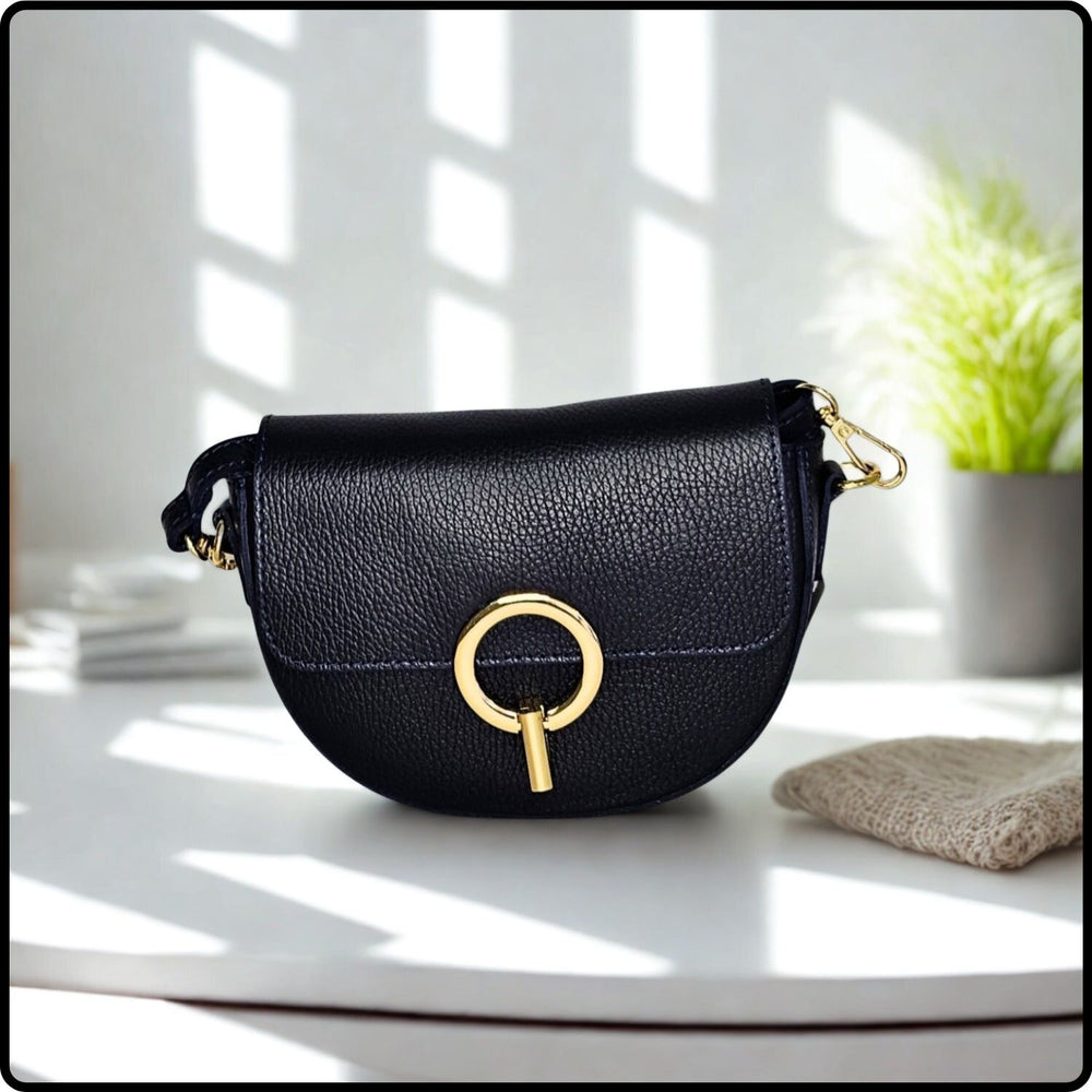 Half Moon Leather Cross Body Satchel Bag - PS583-NAVY