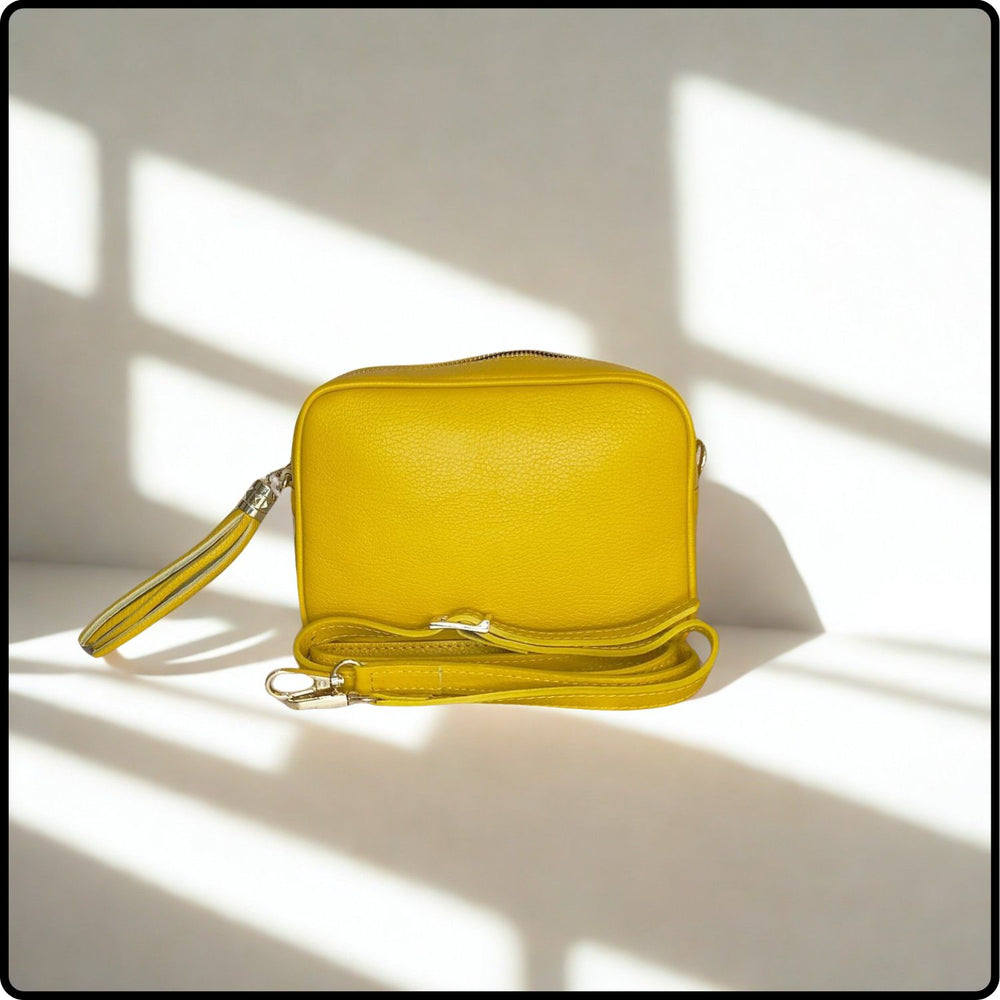 Leather Cross Body Bag Tassel- PS233-YELLOW
