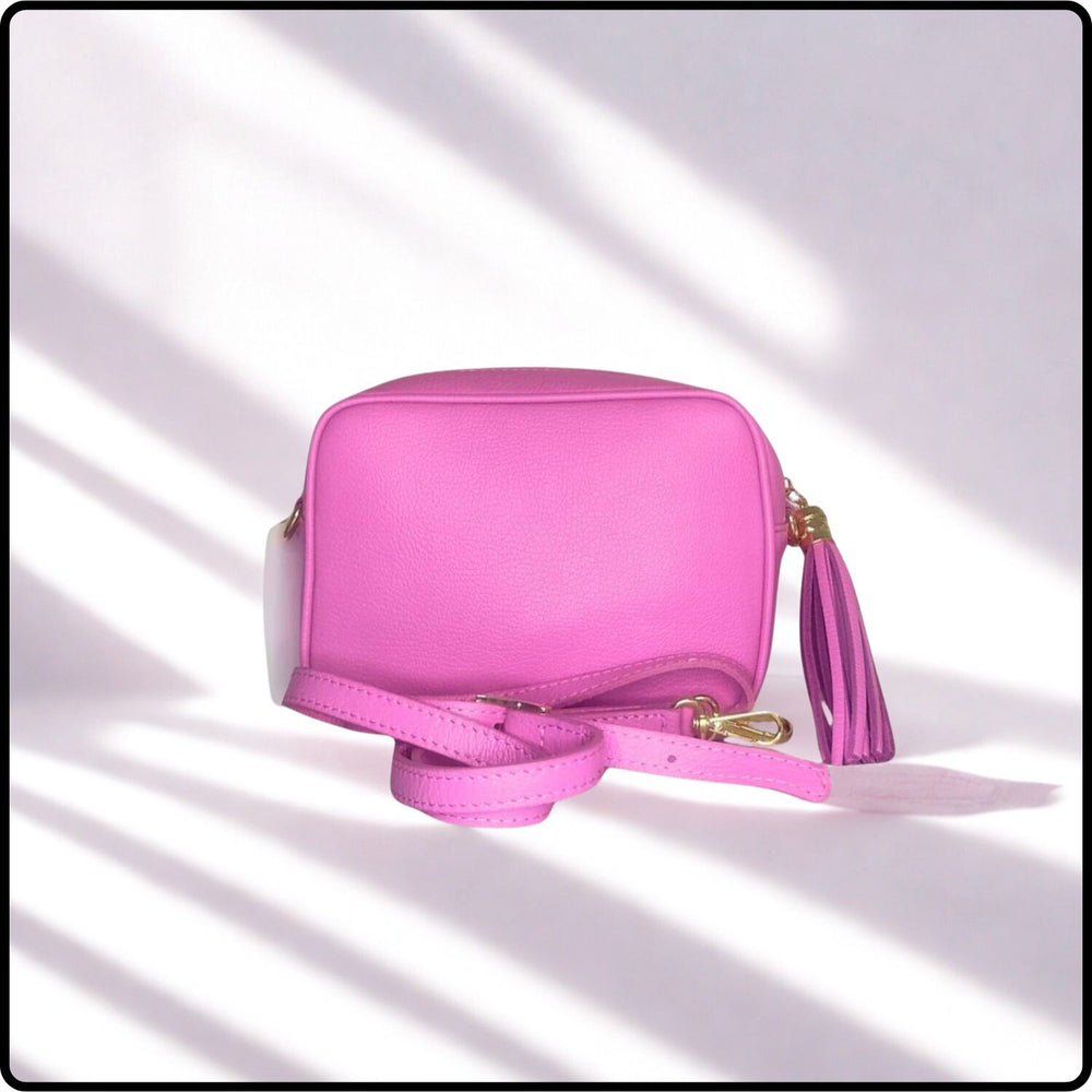 Leather Cross Body Bag Tassel- PS233-CANDY PINK