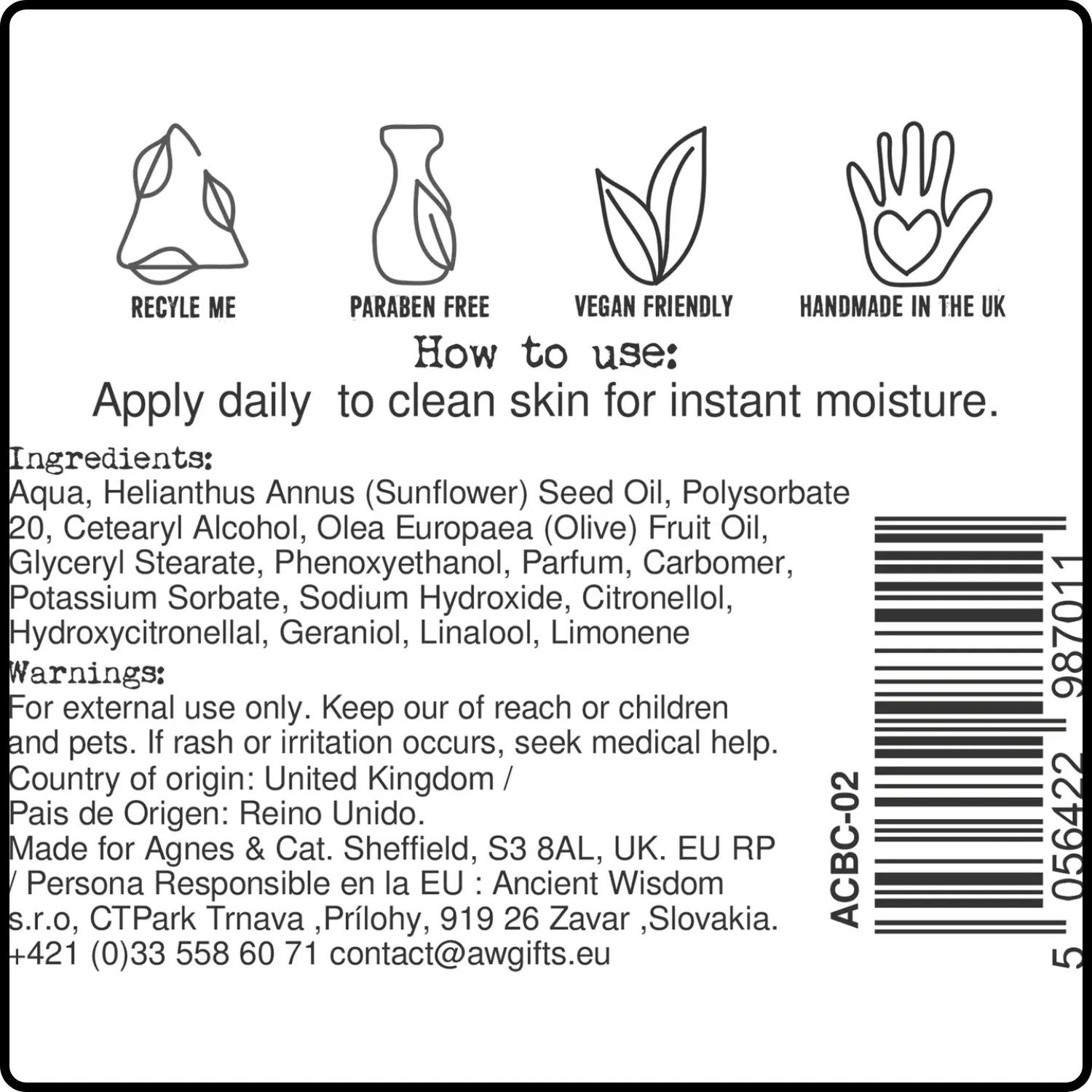 Hand & Body Cream 300ml -Sea Salt and Moss-AC-SEA