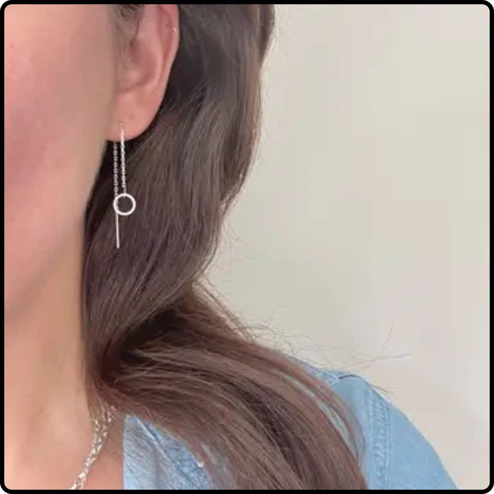 Sterling Silver Circle Chain Threader Earrings-VER-CHT