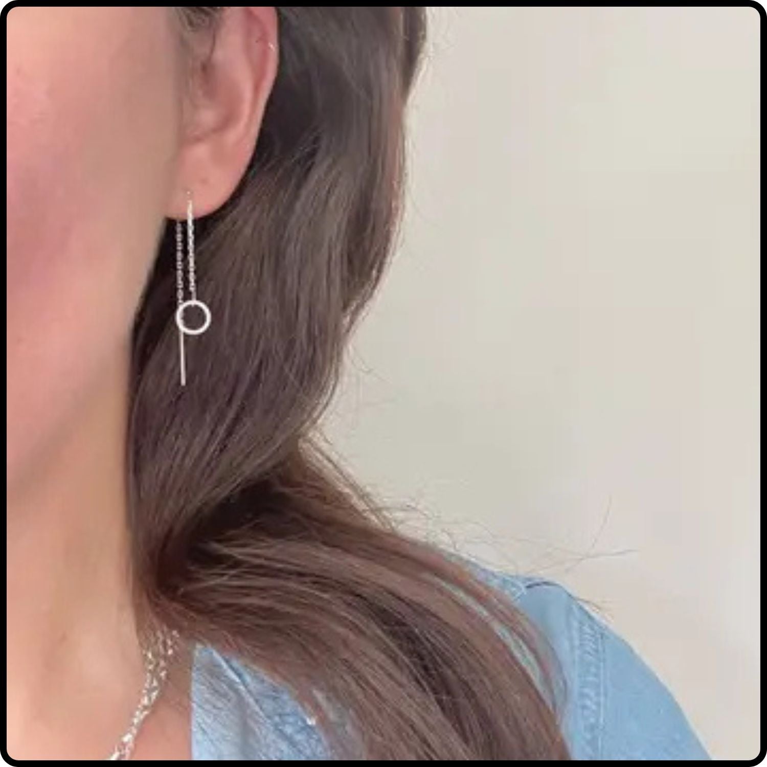 Sterling Silver Circle Chain Threader Earrings-VER-CHT