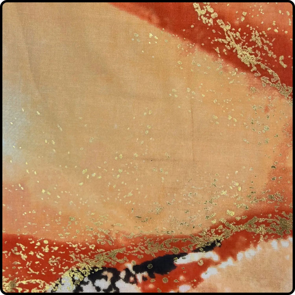 Ocean wave printed scarf with golden and silver patches in orange-SOWO