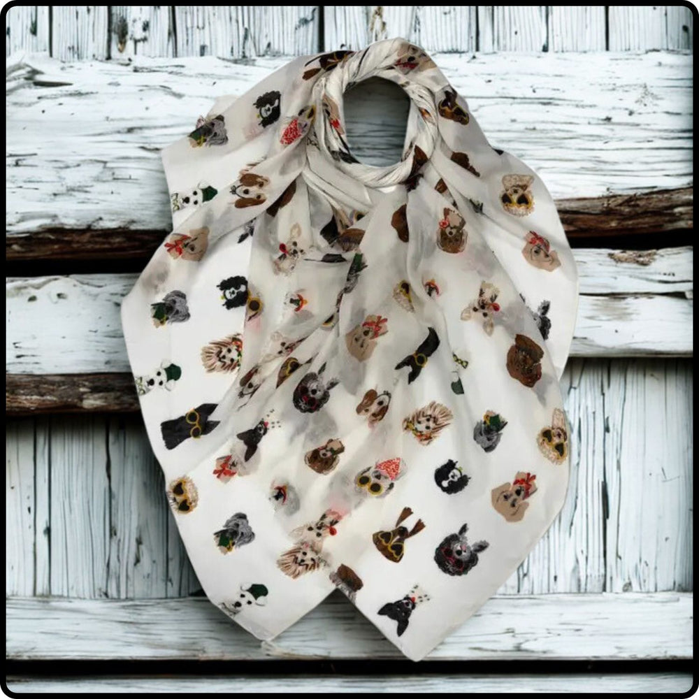 Dogs with Costumes Print Scarf in Cream-SDCC