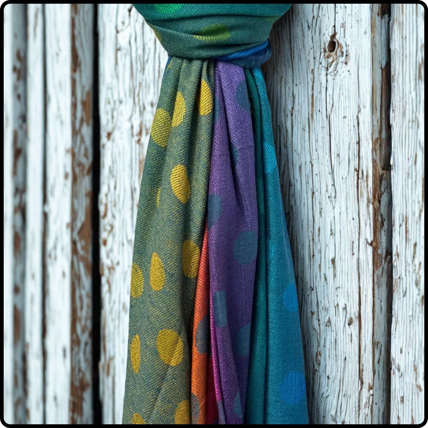 Rainbow Pashmina Dots Print with Tassels in Teal-SPTR