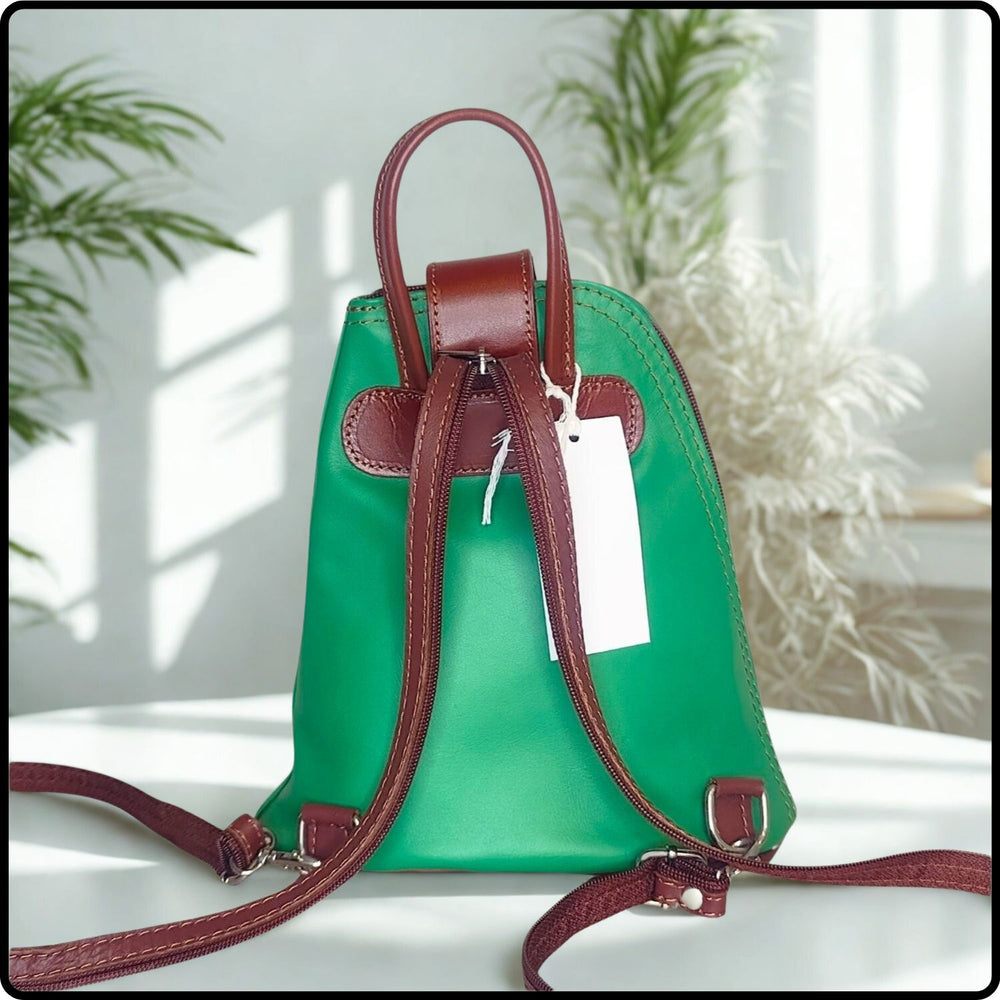 Small Soft Leather Backpack - VPB14-LIGHTGREEN/BROWN