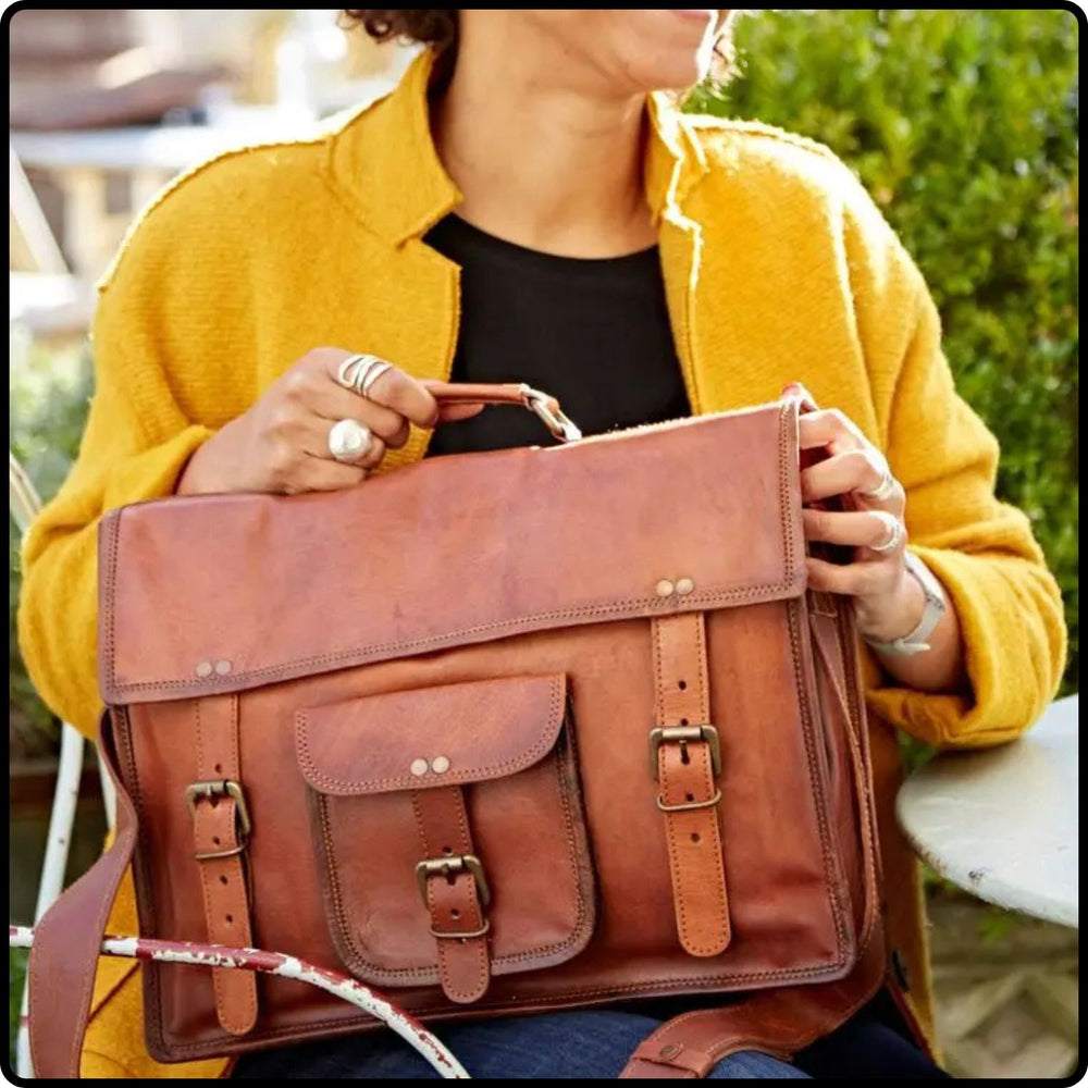 Handmade Large Vintage Style Leather Laptop Satchel-LSAT-BROWN