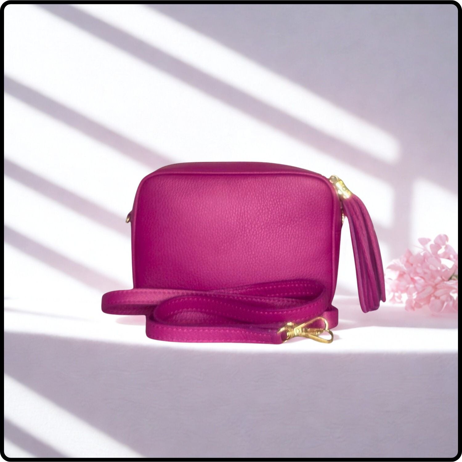 Leather Cross Body Bag Tassel- PS233-FUCHSIA