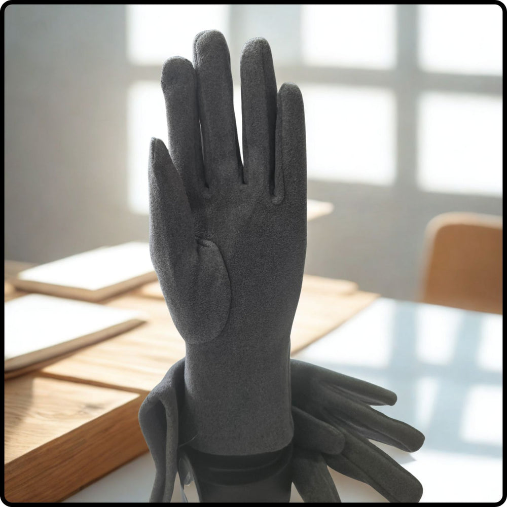 Cat Duo Suedette Fabric Touch Screen Gloves One Size in Grey-CDG