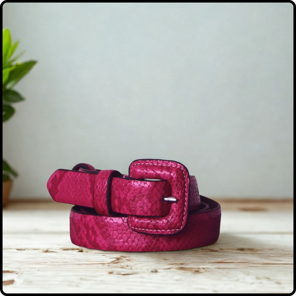 Leather/PU Fuchsia Snake Print Belt -NLB12