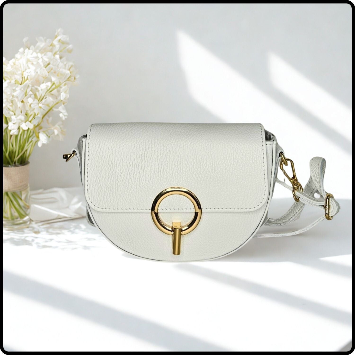 Half Moon Leather Cross Body Bag - VP8-WHITE