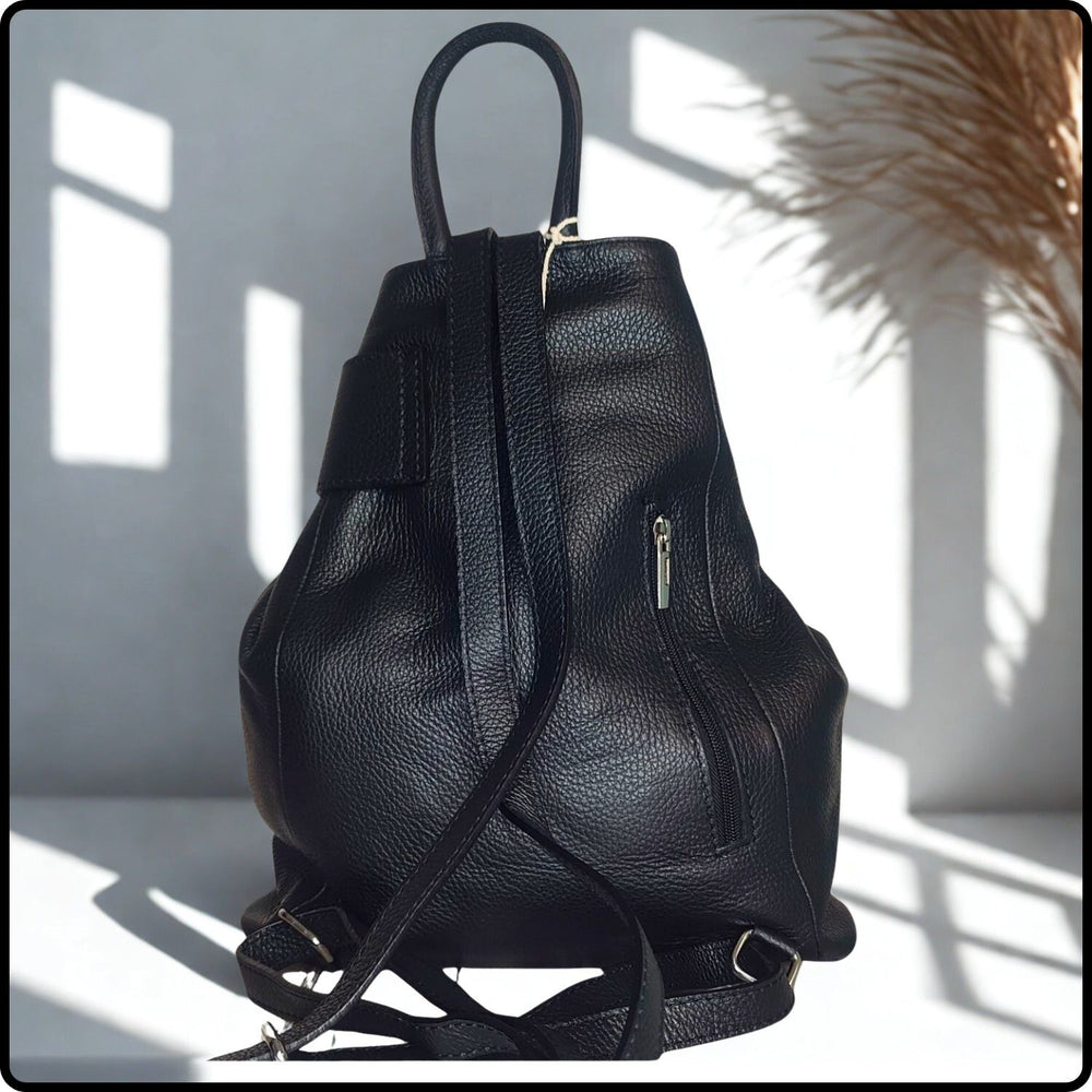 Large Pebbled Leather Lock Closure Backpack - VPR248-BLACK