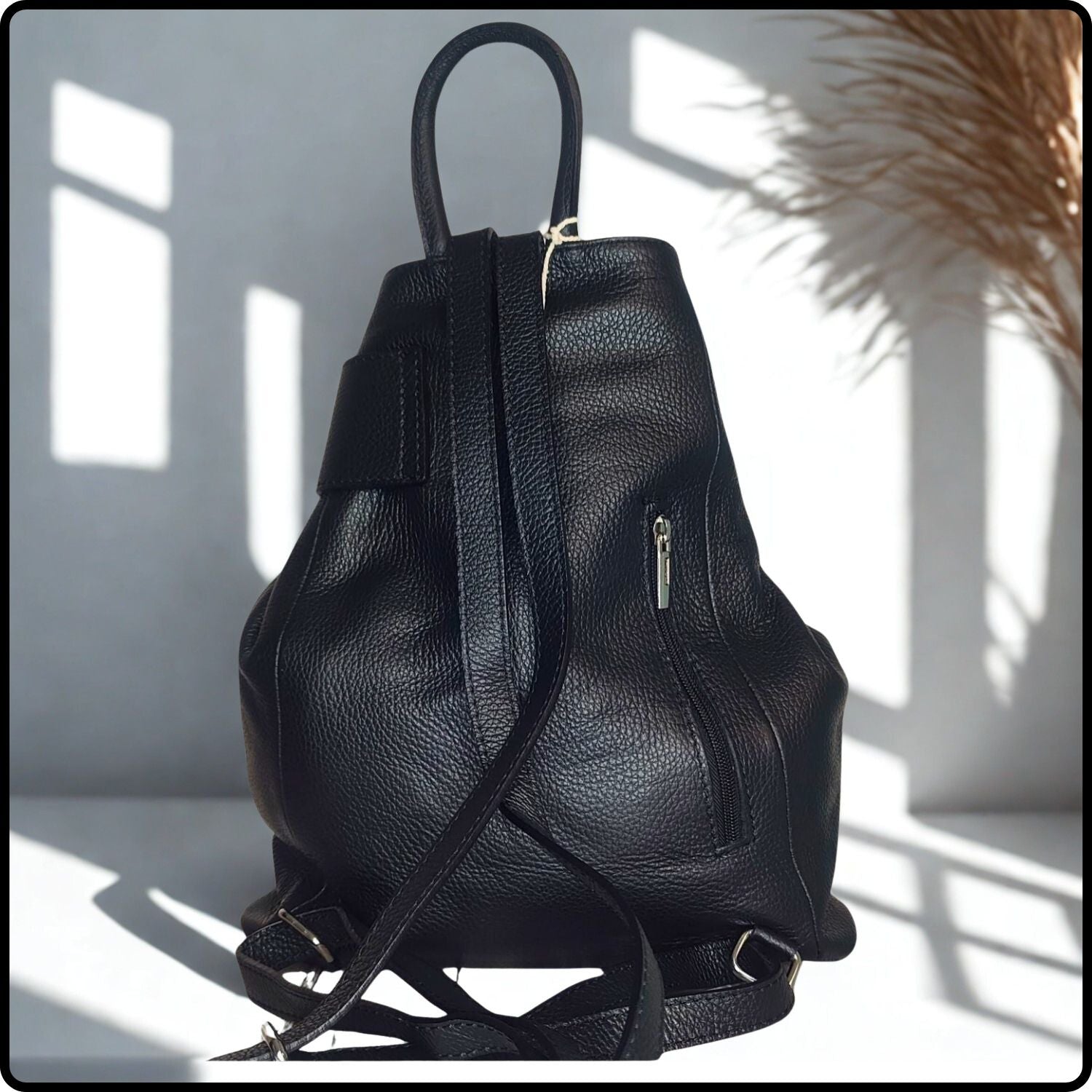 Large Pebbled Leather Lock Closure Backpack - VPR248-BLACK
