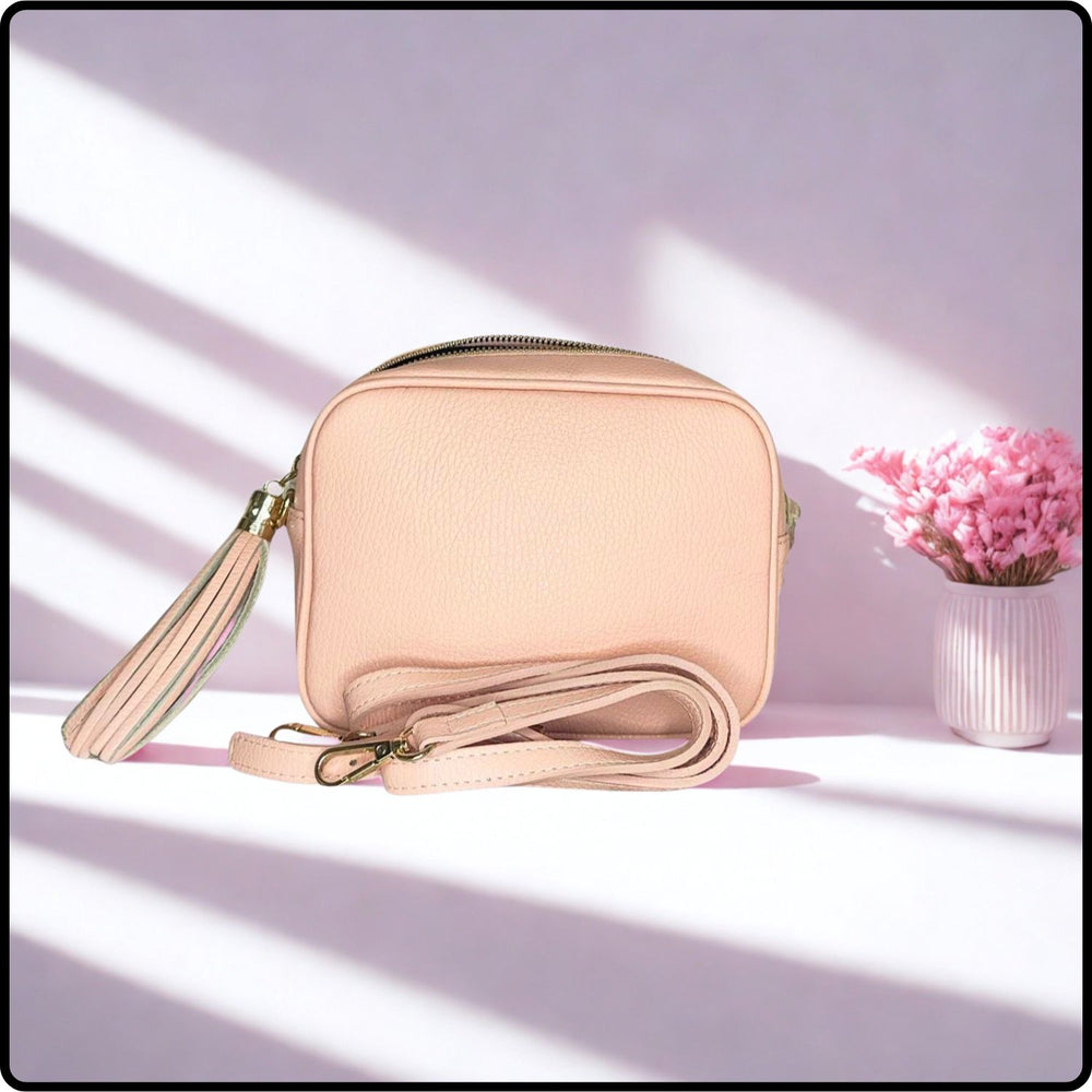 Leather Cross Body Bag Tassel- PS233-BABY PINK