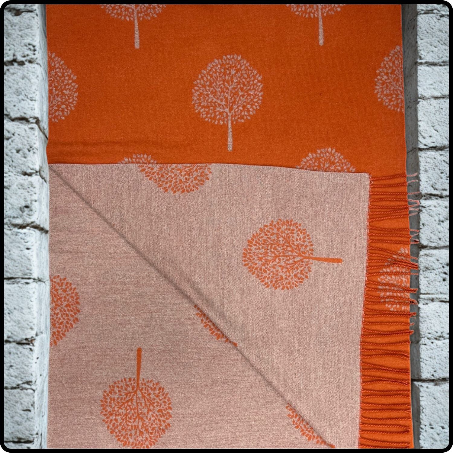 Tree of life print scarf on cashmere mix with tassels in orange-SCTLO