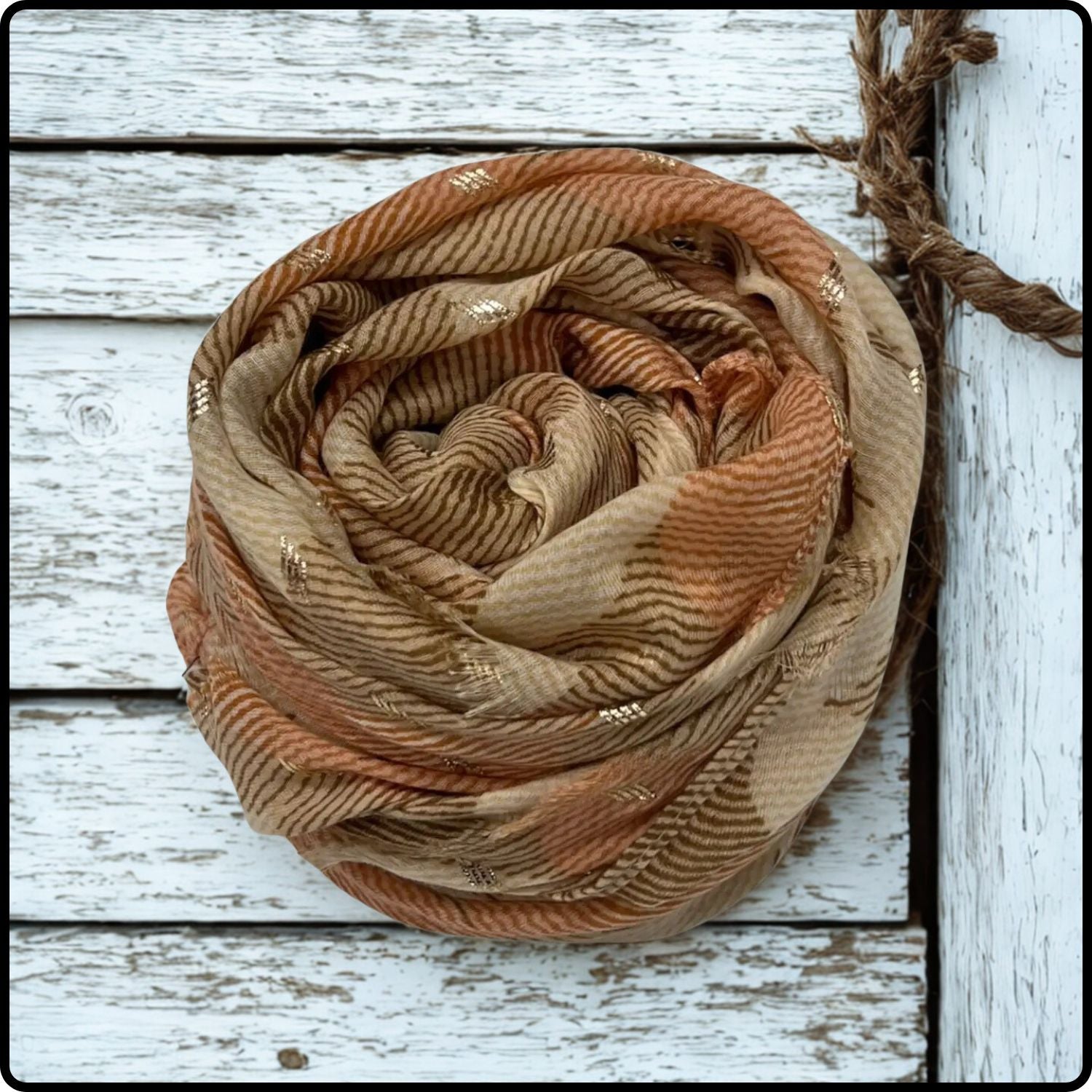 Retro  Print Scarf with Stars in Beige-SCSB