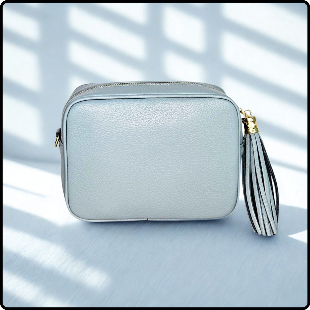 Leather Cross Body Bag Tassel- PS233-DUCK EGG BLUE