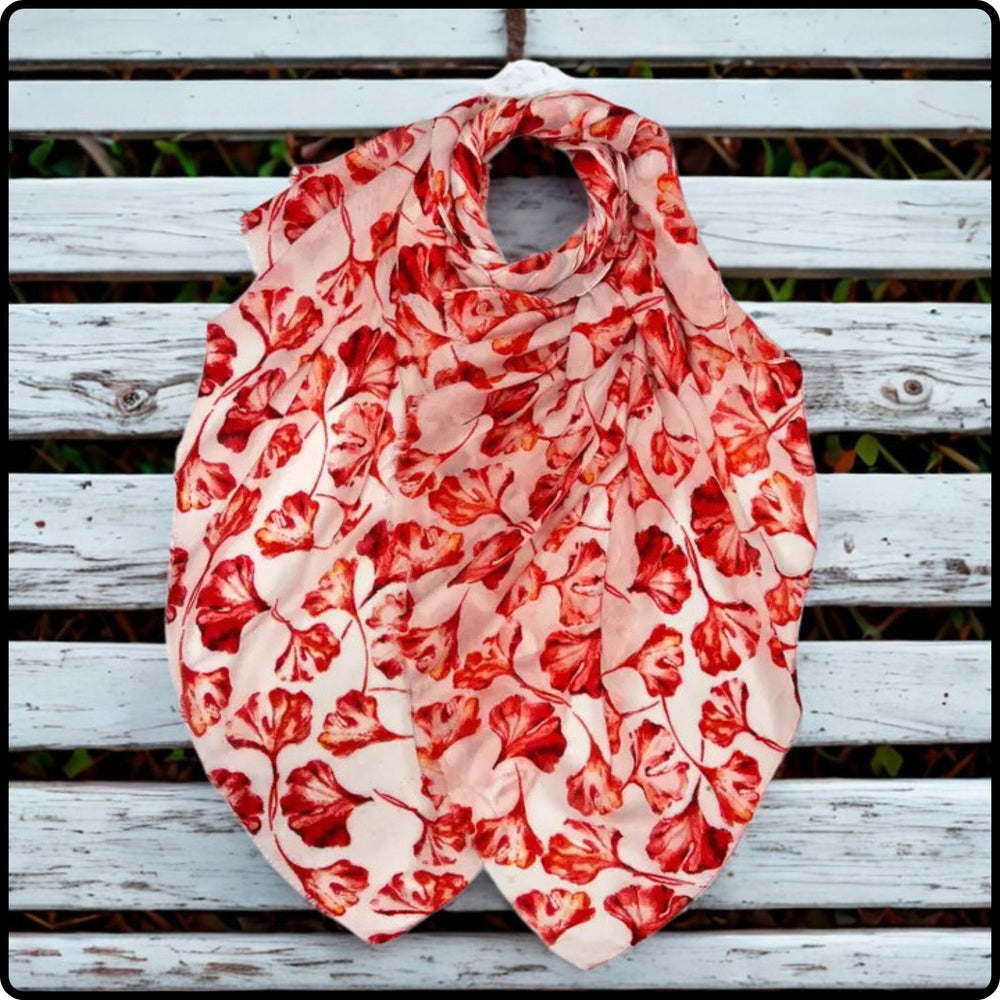 Ginkgo Leaves Print Scarf in Red-SGLR