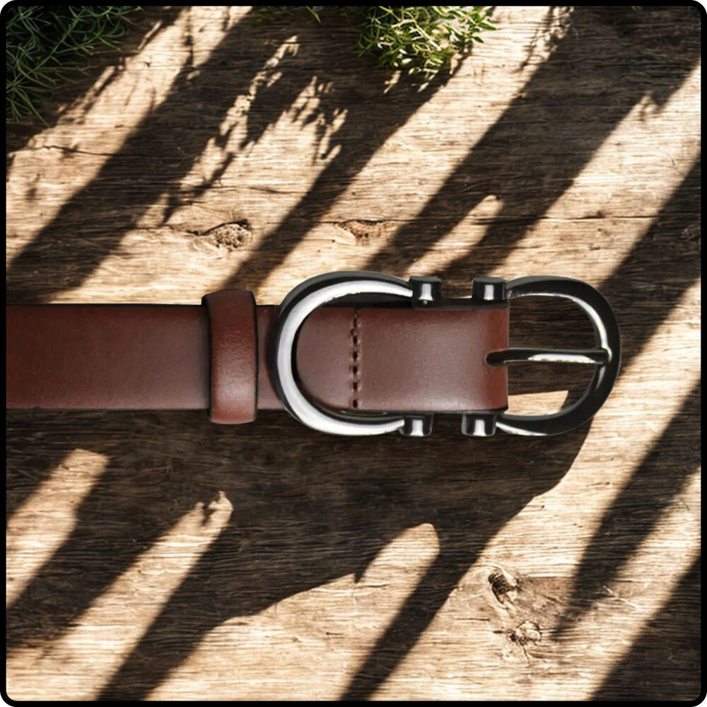Feature Buckle Brown Leather Belt - FBB14